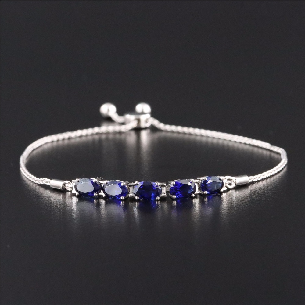 Sterling Blue Sapphire and Diamond Bracelet